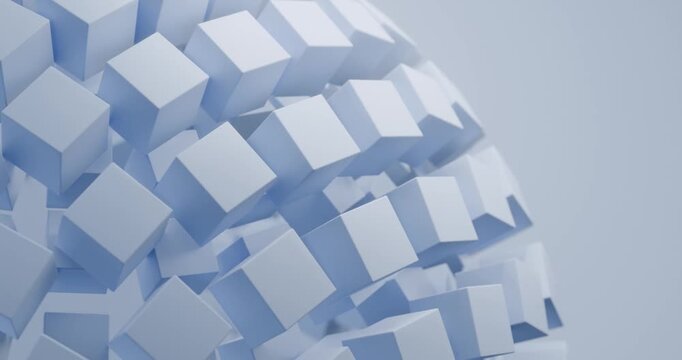 Abstract white cubes on soft blue background looping 3d render animation