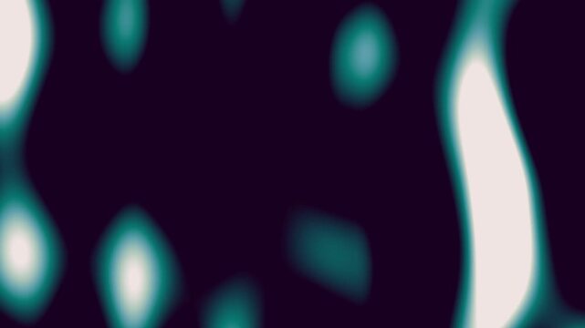 Soft glowing forms drift across dark background. Curves pulse gently, like liquid light. Colors blend between teal