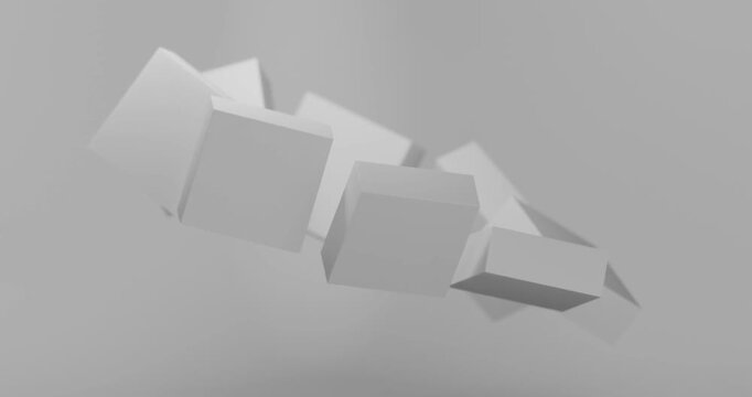 White geometric blocks floating on gray background looping 3d render animation