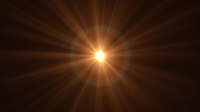 A powerful solar flare with radiant light beams expanding outward against a dark space background