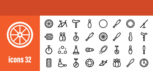 Sports equipment and recreational activities line icons set. Cycling, bowling, and athletics outline symbols for games. © liubomir118809