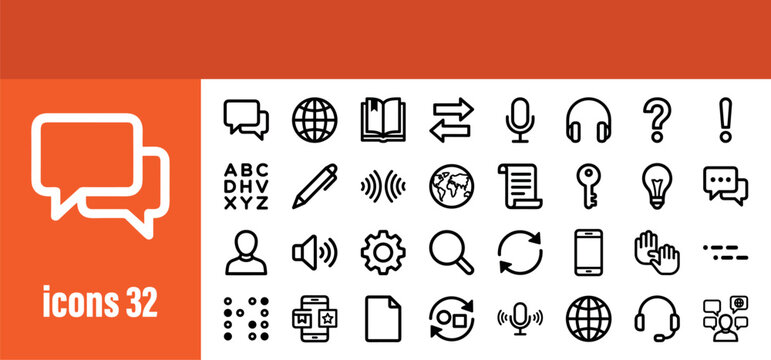 Communication and Information Outline Icons Set. Digital Media and Exchange Symbols.