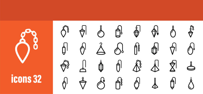 Dowsing Pendulums and Divination Tools Outline Icon Set
