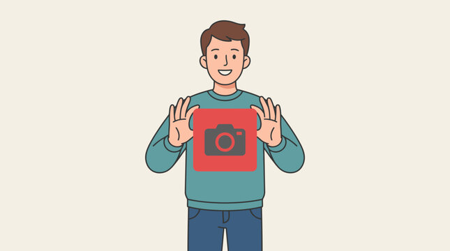 A man holding a red camera.