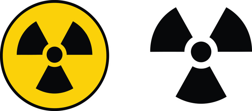 Radiation hazard warning signs with radioactive symbol in yellow and black circular design set vector.