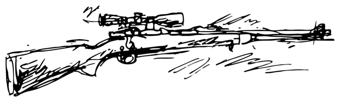 Sniper rifle with optical scope in sketchy doodle style