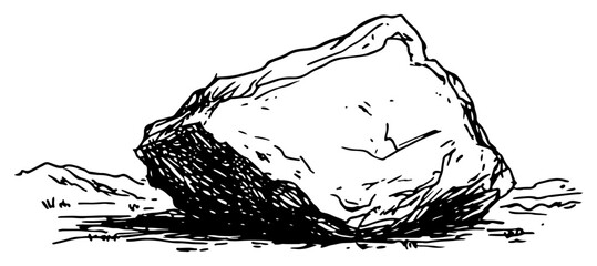 Large single rock boulder in a desert landscape hand drawn sketch style © AdrianGebert