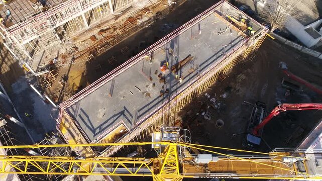 Aerial view of a building construction site