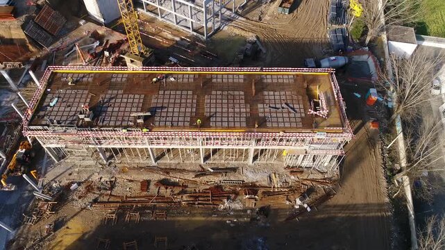 Aerial view of a building construction site
