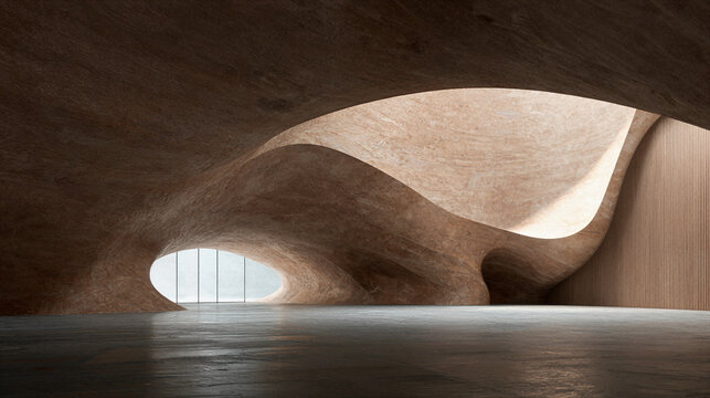 Organic Architectural Interior with Flowing Cave-Inspired Concrete Forms