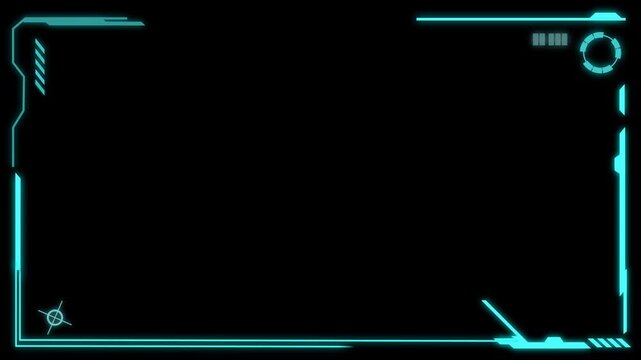 Looping futuristic HUD interface frame overlay featuring a clean sci-fi screen border with animated digital elements, for technology videos, presentations, broadcasts, gaming, and futuristic displays.