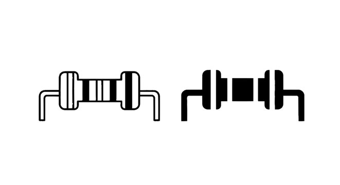 Minimal black silhouette icon, simple flat vector, bold black shape, no gradients, no shading resistor icon set, electronic component symbol for circuit diagrams on a, flat icon style