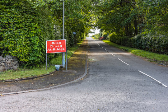 Temporary road closure sign marking bridge maintenance