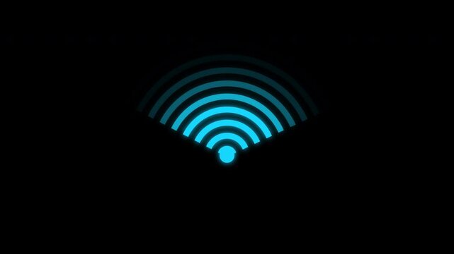 Blue Wireless WiFi Signal Icon Animation with Transparent Background. High quality 4k footage