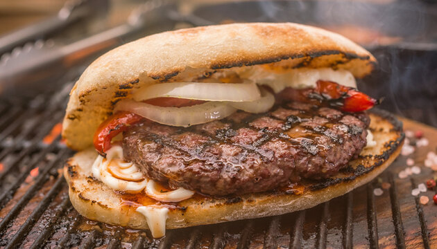 Serbian Pljeskavica (Pleskavica) Sandwich with Kajmak