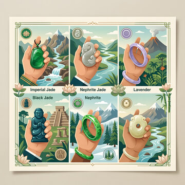 Colorful cartoon animals with jade and gemstone elements.