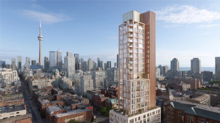 Obraz premium Modern Downtown Residential Tower Symbolizing Urban Development
