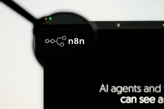 Milan, Italy 2026, 5 Jul Closeup of n8n website page on a laptop screen. Focus on n8n logo under a magnifying glass.