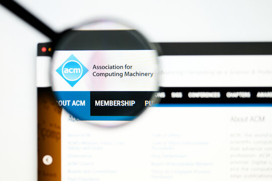 Milan, Italy 2026, 5 Jul Closeup of acm website page on a laptop screen. Focus on acm logo under a magnifying glass.
