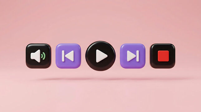 Multimedia player interface icons on pink background