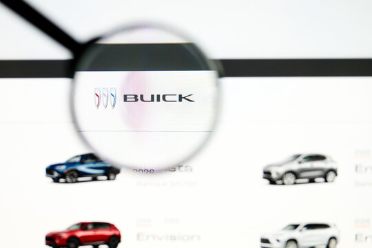 Milan, Italy 2026, 5 Jul Closeup of Buick website page on a laptop screen. Focus on Buick logo under a magnifying glass.