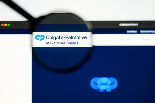 Milan, Italy 2026, 5 Jul Closeup of Colgate-Palmolive website page on a laptop screen. Focus on Colgate-Palmolive logo under a magnifying glass.