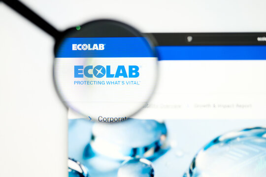 Milan, Italy 2026, 5 Jul Closeup of Ecolab website page on a laptop screen. Focus on Ecolab logo under a magnifying glass.