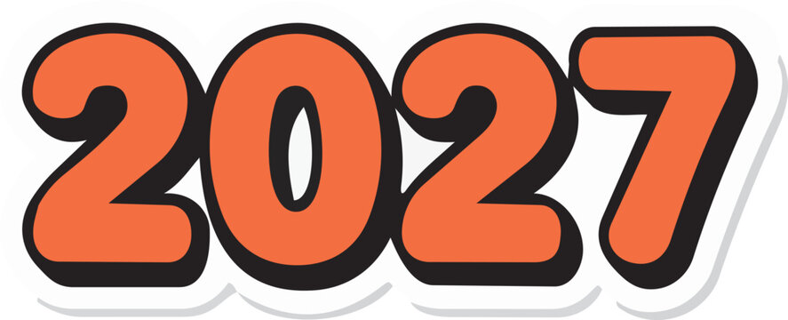 Orange 2027 number sticker for bold New Year celebration graphic