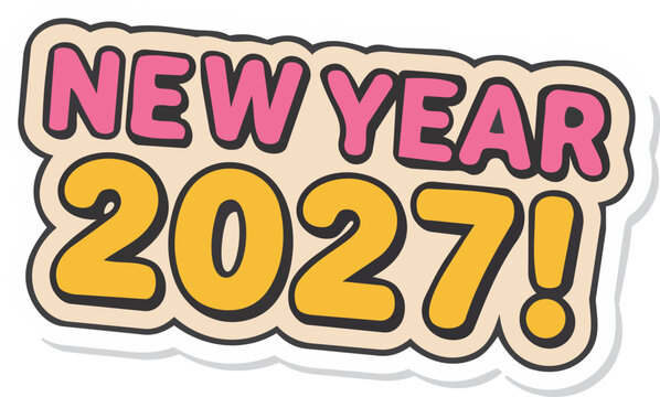New Year 2027 lettering sticker for festive holiday celebration