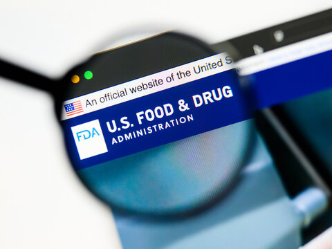 Milan, Italy 2026, 5 Jul Closeup of Food and Drug Administration website page on a laptop screen. Focus on Food and Drug Administration logo under a magnifying glass.