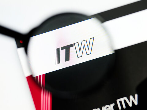 Milan, Italy 2026, 5 Jul Closeup of Illinois Tool Works ITW website page on a laptop screen. Focus on Illinois Tool Works ITW logo under a magnifying glass.