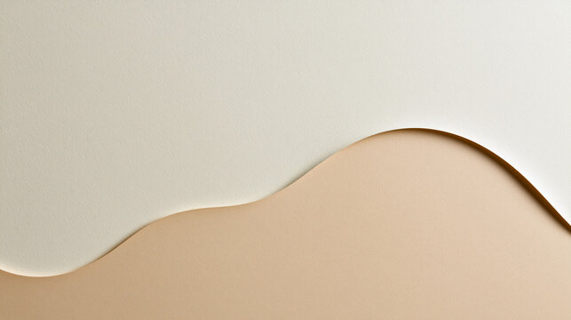 Fundo abstrato minimalista com forma de onda curva. Textura de papel bege elegante em camadas com sombra suave e amplo espa&ccedil;o para texto