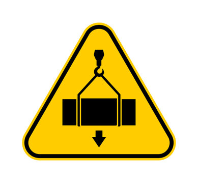 Overhead load warning sign with suspended load symbol. Crane lifting safety sign for industrial handling, warehouse operations and construction sites