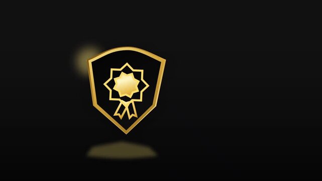 Golden Verification Shields and Security Icons with Trusted Labels on Black Background