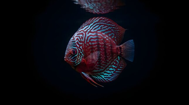 Discus fish with water reflection isolated on black background