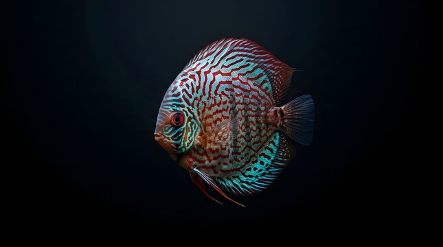 Vibrant patterned Discus fish isolated on black background