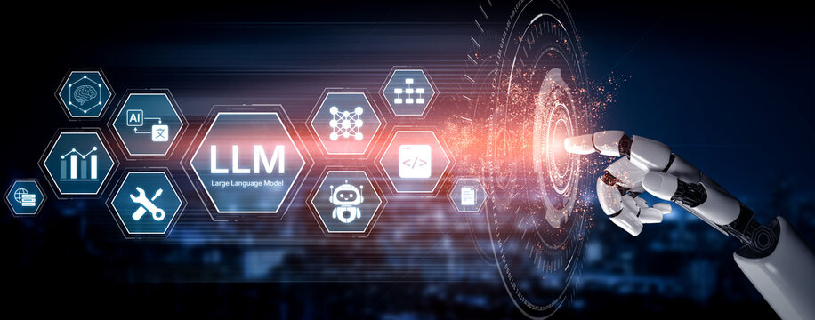Large Language Model LLM processing data. Represents deep text learning, natural language processing NLP AI tech, transformer architecture, and generative AI deep learning future technology. Corpus