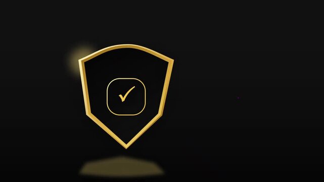 Golden Verification Shields and Security Icons with Trusted Labels on Black Background