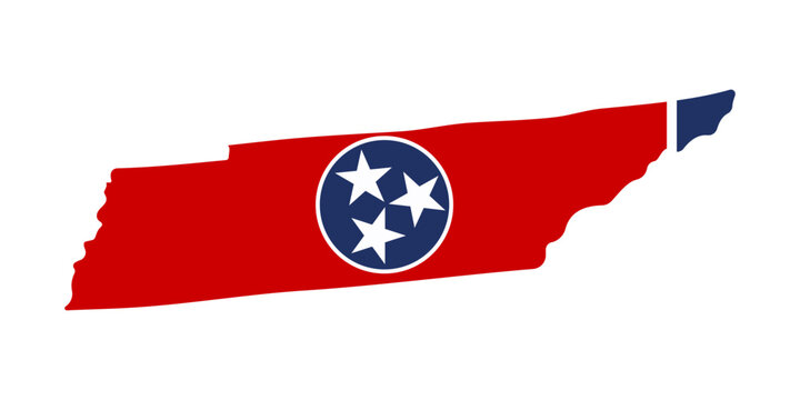 ennessee State Map with Three Star Emblem. Flat Vector