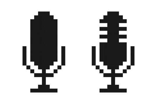 Pixel Microphone Icon Set. Retro Audio and Recording Symbols