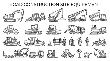 Road Construction Site Equipment Set - Vector Illustration © hakim