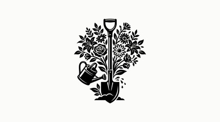 Black and white shovel with flowers. © abeul