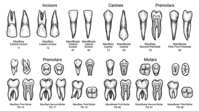 Human Tooth Anatomy Chart: Incisors, Canines, Premolars, Molars