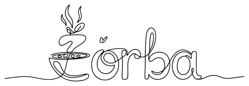 Zorba typography and greek coffee cup in continuous line drawing style