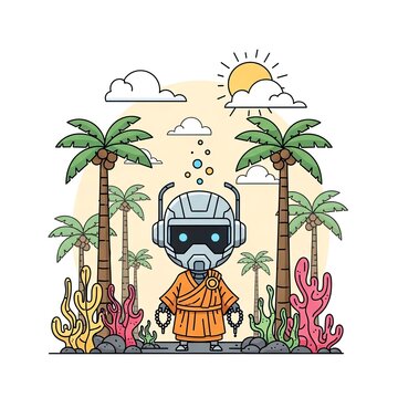 Robot Monk in Tropical Paradise.