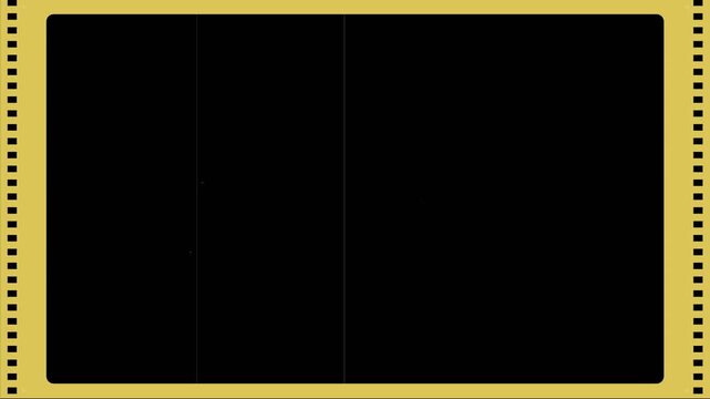 Film frame vintage yellow border sprocket holes dust scratches damage jittery celluloid flicker overlay.