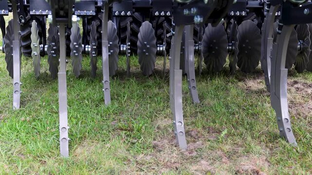 Cultivator disc shank agriculture machinery with soil tillage metal equipment attachment in field position
