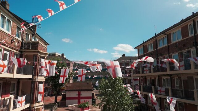 England flags blowing in the winder