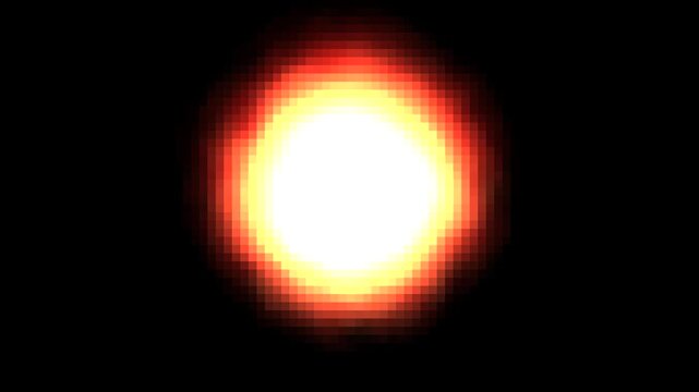 Bright glowing burning sun on black background and pixelated effect