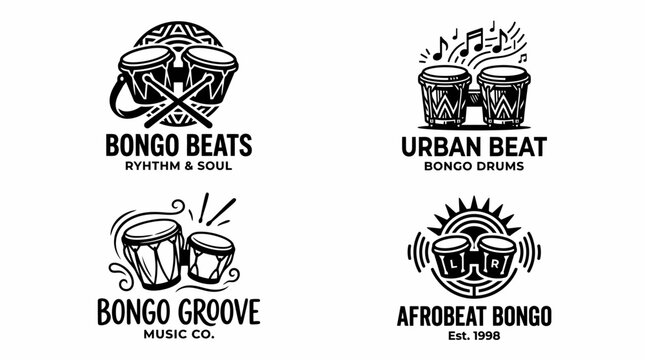 African bongo drums and rhythm music logo set